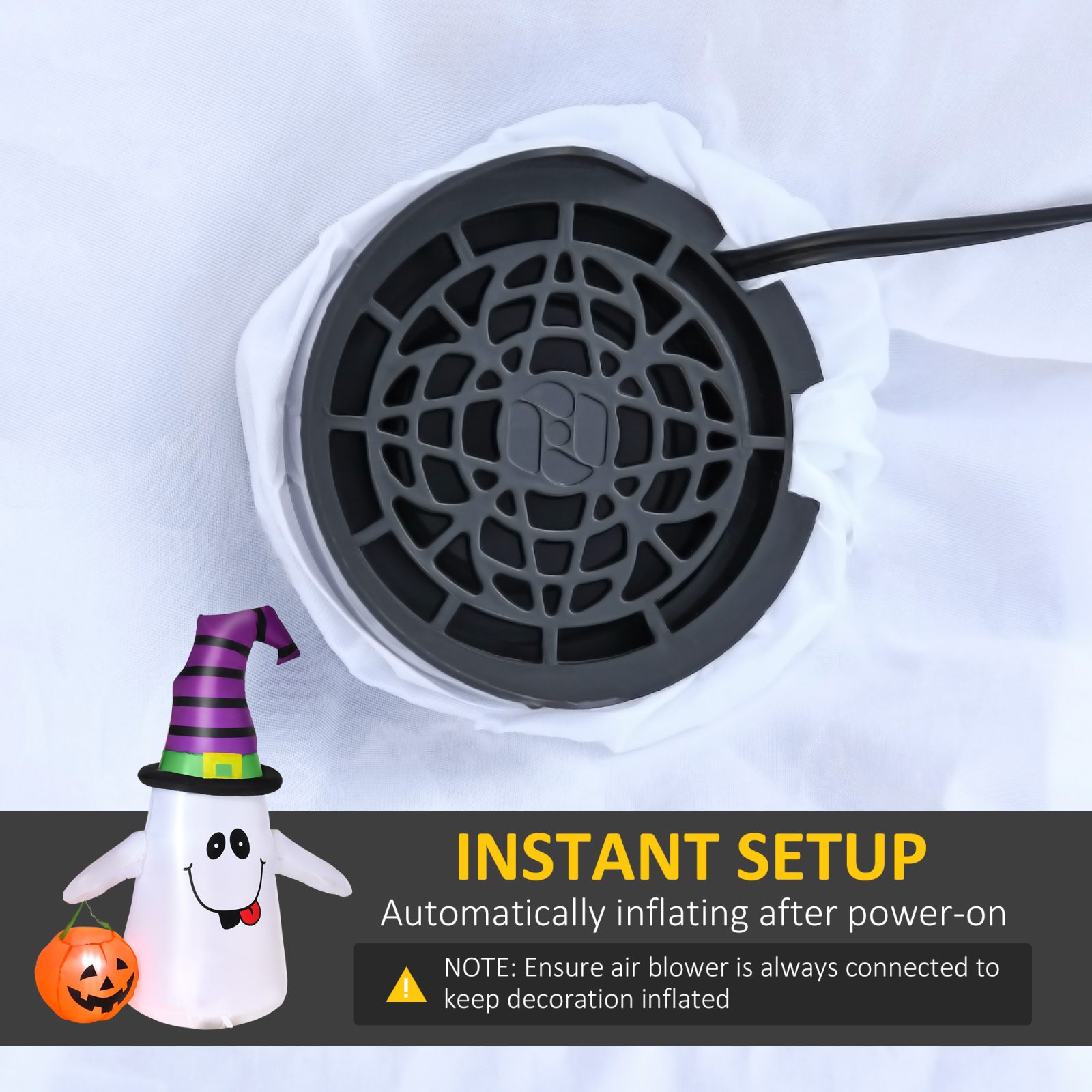 1.2m Witch Ghost Halloween Inflatable Decoration W/ LED Lights Fan Accessories Pumpkin Lantern Kids Adult Fun Weather-Resistant Indoor Outdoor Seasonal – view 2