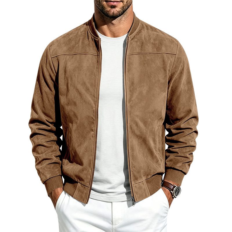Suede Long Sleeve Zip Up Jacket Men's Casual Outerwear With Full Zip Closure – view 6