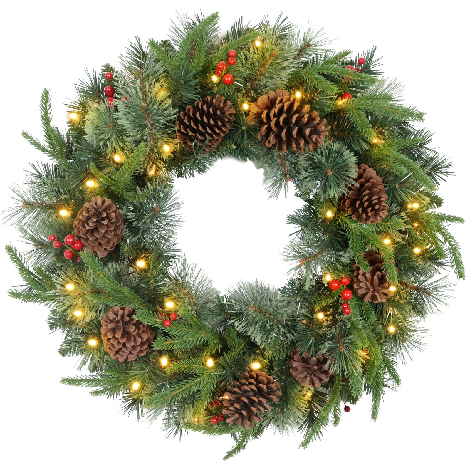60 Cone Berry Christmas Wreaths With LED Lights – Default