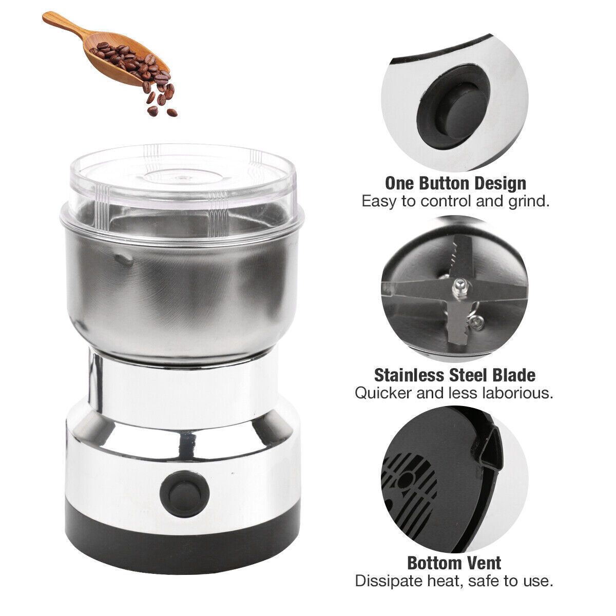 Electric Coffee Grinder Grinding Milling Nut Bean Spice Matte Blade Blender UK – view 6