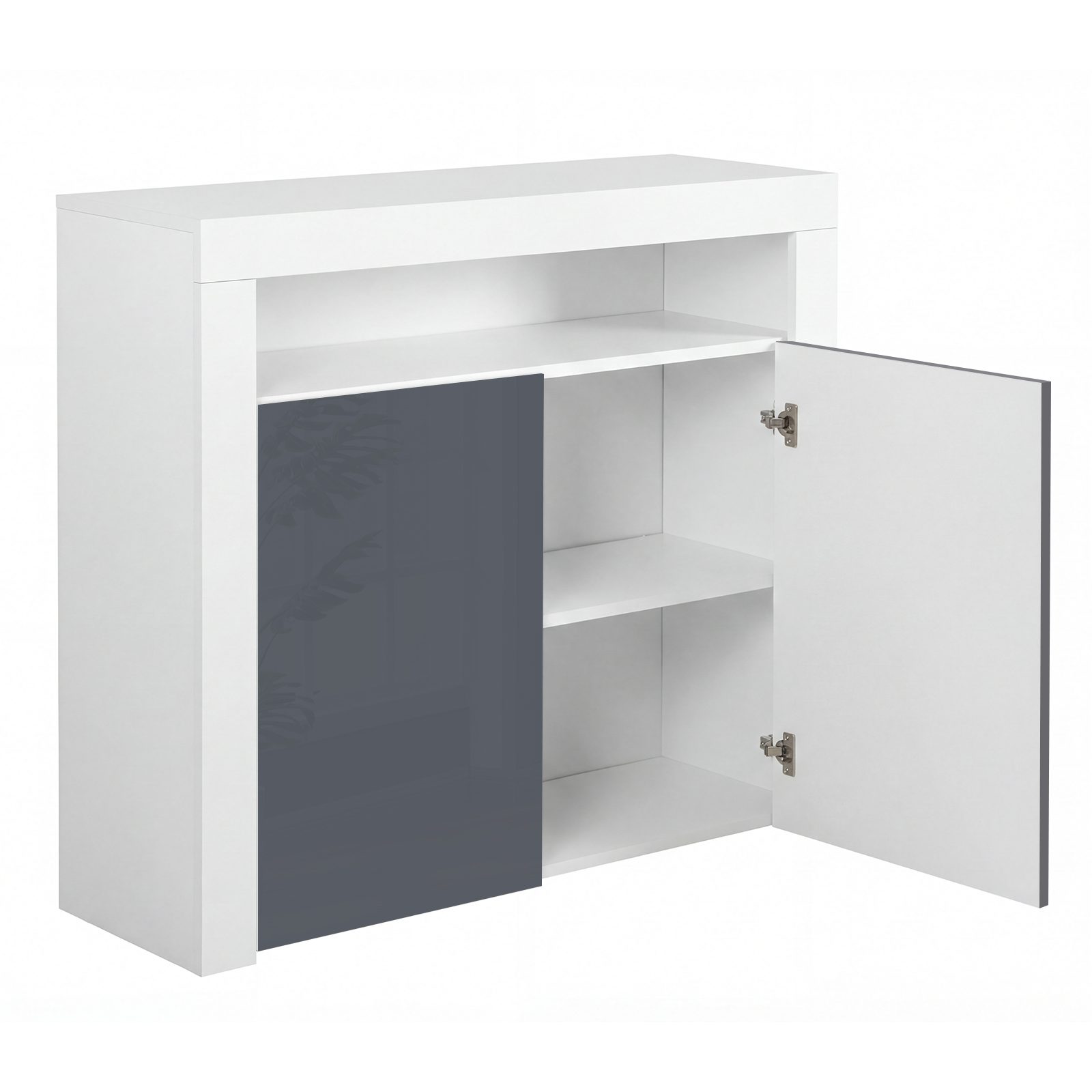 High Gloss Sideboard Cabinet 2 Doors Cupboard Storage Sideboard With LED Lights Matt Body Display Cabinet Shelves Unit For Living Room Dining Room,12 Colors LED Light-White Sideboard Gray Door – view 5