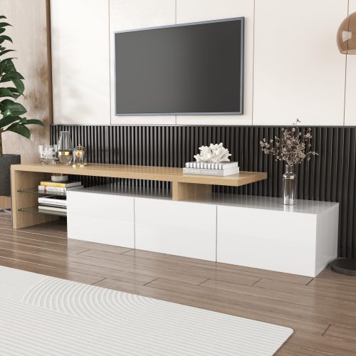 Modern TV Cabinet Design Stylish And Elegant, Practical Storage, High-gloss White, Wooden Look, Glass Shelves, LED Lighting – view 6
