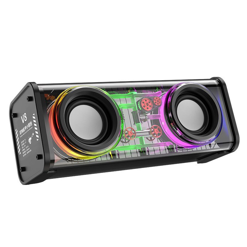 Portable Bluetooth Speaker With LED Lights&Transparent Casing, Bluetooth 5.3 Wireless Outdoor Speakers Support TWS PairingTF Card, 10W Stereo Sound, Electronics For Home, Outdoors, Travel Black – XJZM001