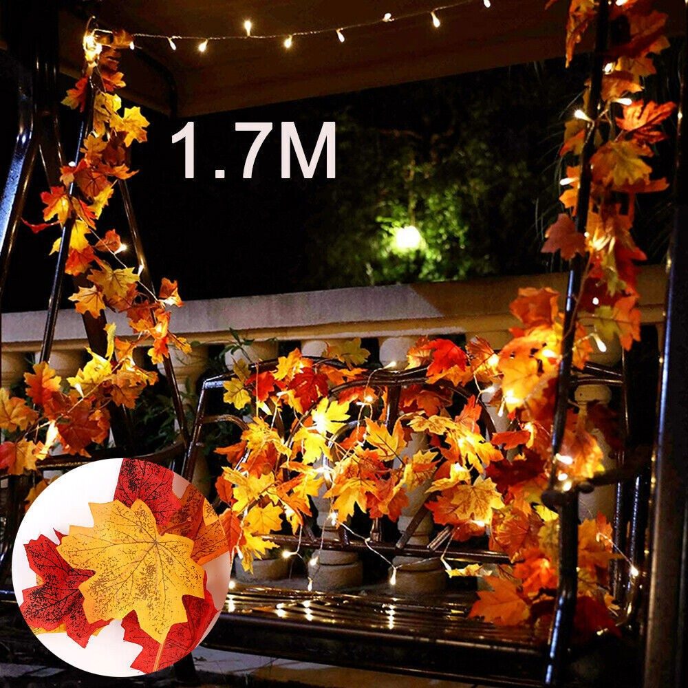Autumn Fall Maple Leaves LED Lights Garland Hanging Plant Halloween Home Decor – view 4