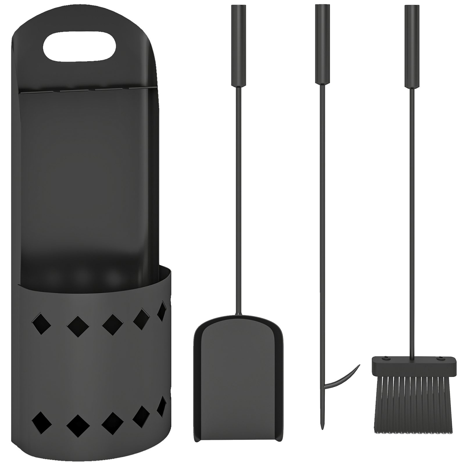 Outsunny 4 Pieces Fireplace Companion Set,Metal Fireplace Accessories Fireside Companion Set With Broom,Shovel,Poker,Bucket,Black – Default