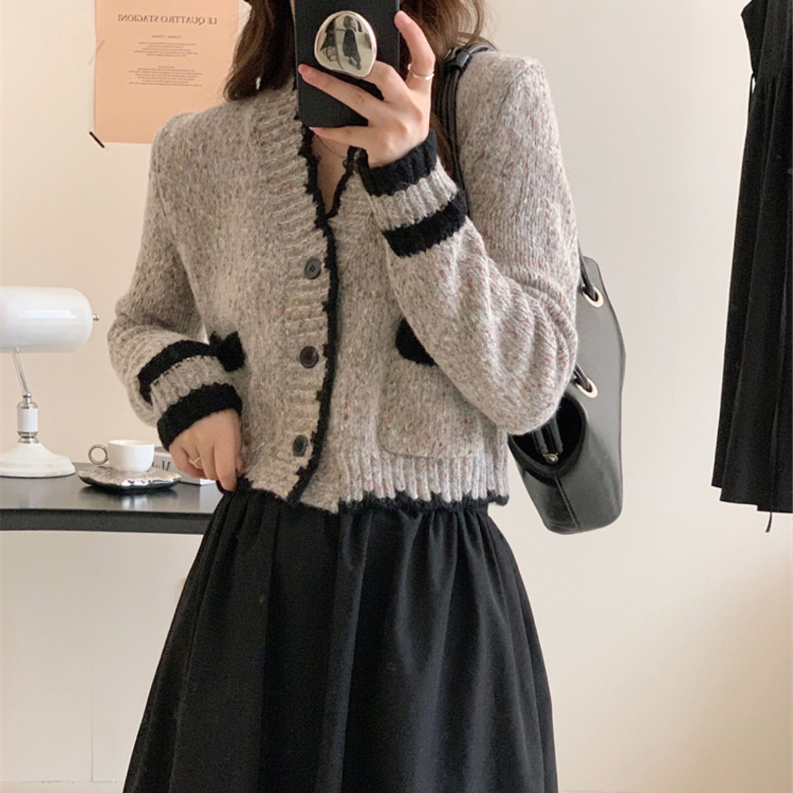 French Style Sweater Cardigan, Women's Spring Knitted Sweater, Kintted Top, Knitwear, Spring Clothing, Womens Clothing – Gray