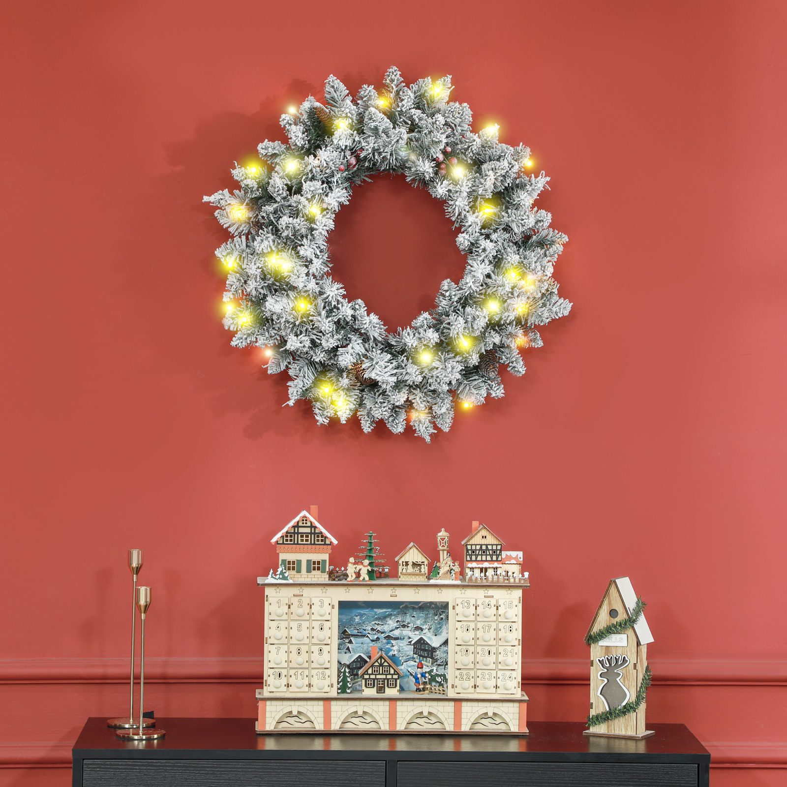 60 Snow Pine Cones And Berry Christmas Wreaths With LED Lights – view 5