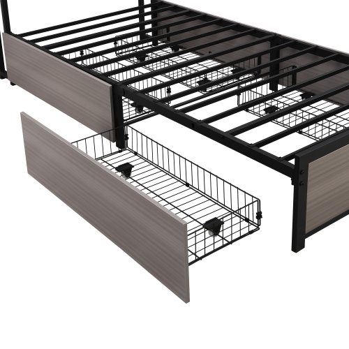 Metal Bed, 3FT Single Bed 90x190cm, With LED Light Strip And 4 Drawerss, 2 USB Port 1 Type C, Durable And Sturdy, Youth Bed, For Adults Teenagers, Multifunctional Bed, Wrought Iron Bed, Grey – view 12