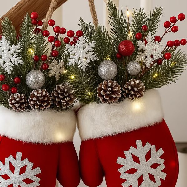 Christmas Garland Creative Glove Shaped Simulated Flower Wreath Window Door Gate Decoration Door Sign Xmas Party Decoration – view 7
