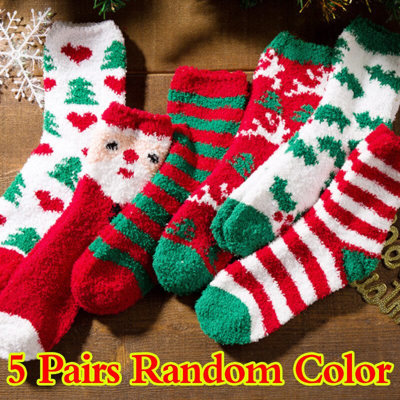 5 Pairs Christmas Soft Ladies Fluffy Lounge Cosy Bed Socks Winter Warm Gift Bag – view 8