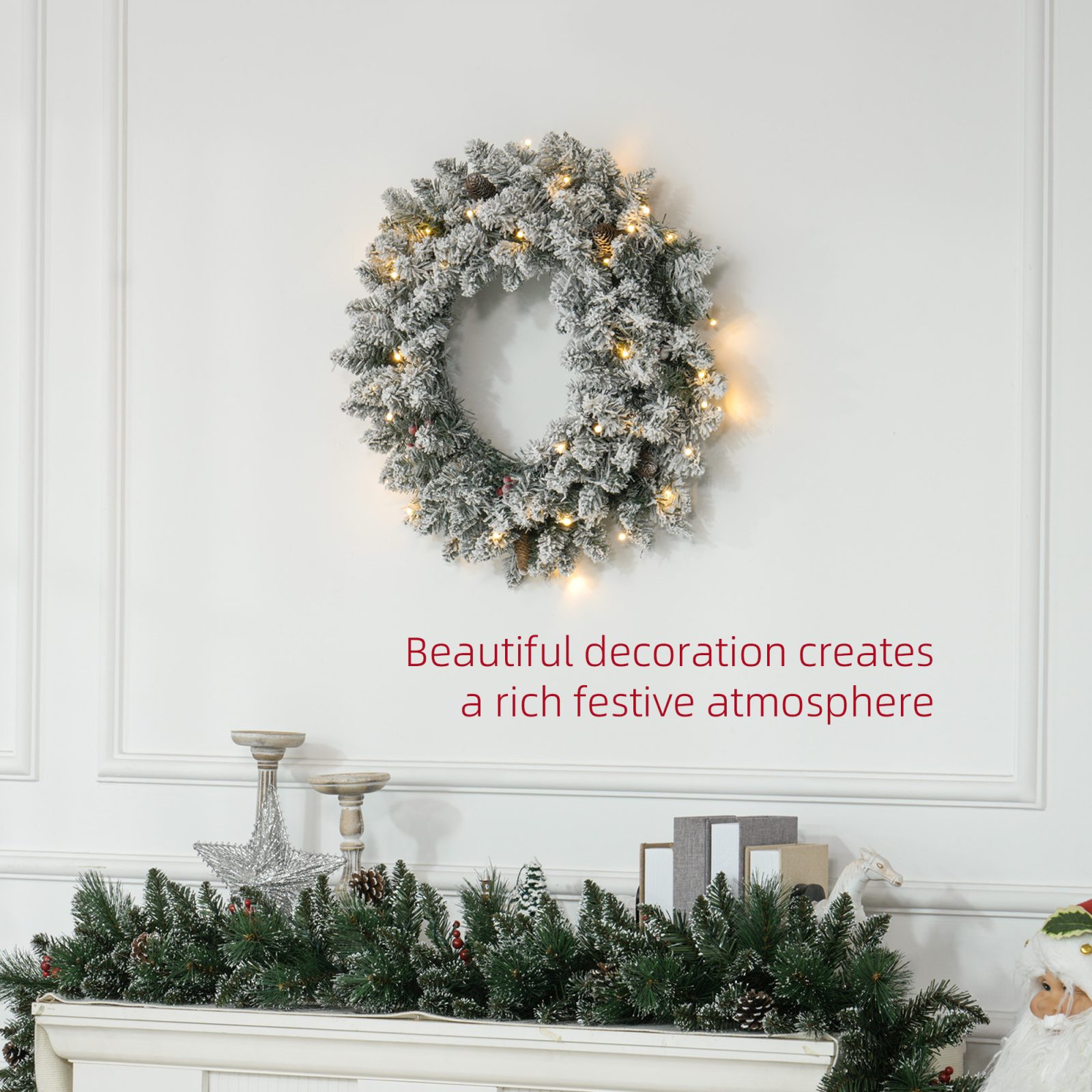 60 Snow Pine Cones And Berry Christmas Wreaths With LED Lights – view 9