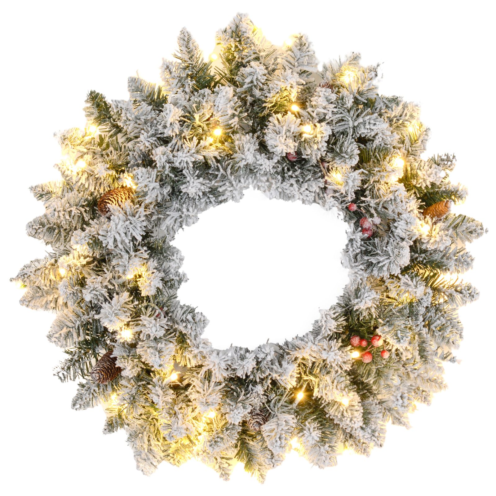 60 Snow Pine Cones And Berry Christmas Wreaths With LED Lights – Default