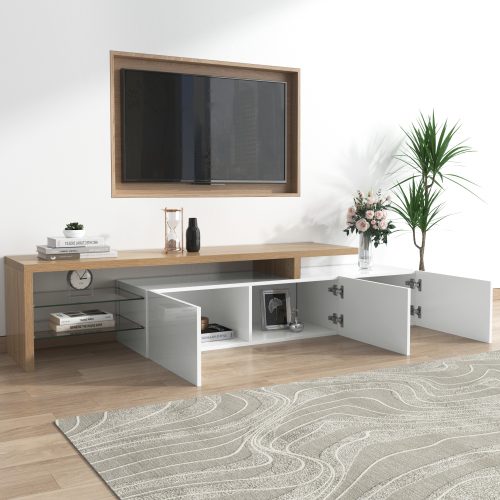 Modern TV Cabinet Design Stylish And Elegant, Practical Storage, High-gloss White, Wooden Look, Glass Shelves, LED Lighting – view 11